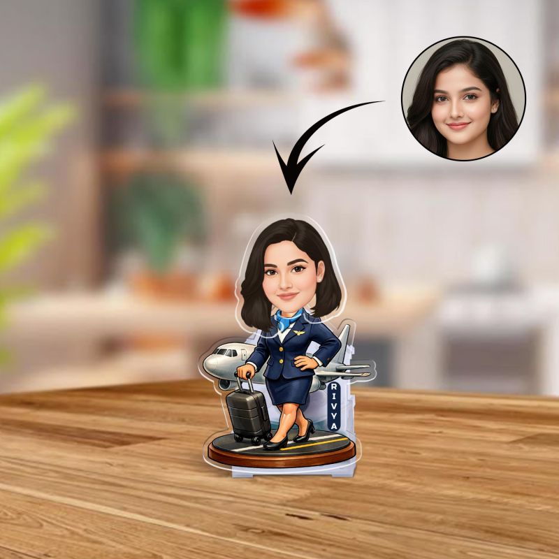 Personalized Gift for Air Hostess Booblehead Caricature for Girls Battery Powered Moving Head Feature Birthday Gift for Daughter, Sister, Mom & Lady Boss Tabletop Decor